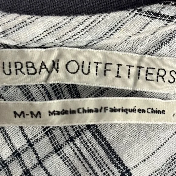 Urban Outfitters UO Linen Melody Plunging Babydoll Top Medium Gray White Plaid - Picture 9 of 11